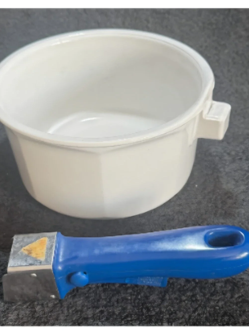 Princess House White Ceramic Saucepan Set with Blue Handle 1.5 & 2 Quart